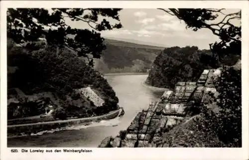 Ak St. Goarshausen am Rhein, Loreley,  Rhein, Schiffe