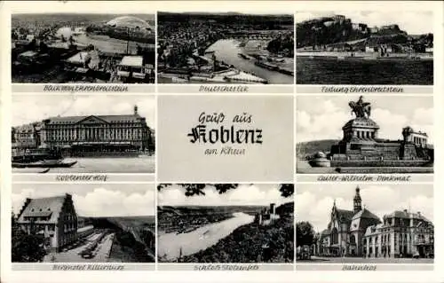 Ak Koblenz am Rhein, Koblenz Deutsches Eck, Festung Ehrenbreitstein, Kaiser-Wilhelm-Denkmal, B...