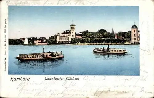 Ak Hamburg Nord Uhlenhorst, Uhlenhorster Fährhaus, Teilansicht, Ausflugsboote