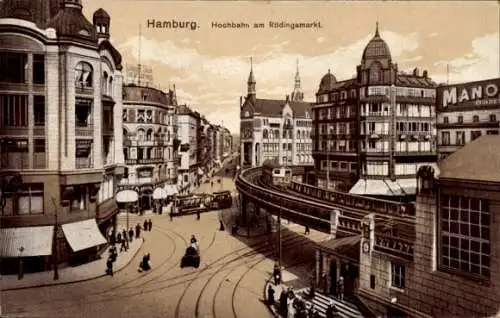 Ak Hamburg Altona, Hochbahn am Rödingamarkt, MANO