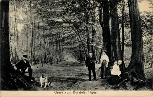 Ak Hamburg Groß Borstel, Borsteler Jäger, 4 Personen, Bäume, Weg