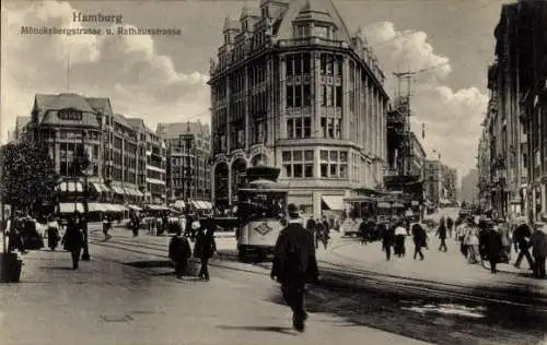 Ak Hamburg Mitte Altstadt, Mönckebergstraße, Rathausstraße, Straßenbahn