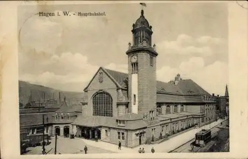 Ak Hagen in Westfalen, Hauptbahnhof, Straßenbahn