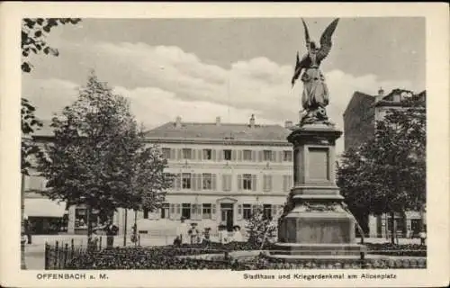 Ak Offenbach am Main Hessen, Stadthaus, Alicenplatz, Kriegerdenkmal