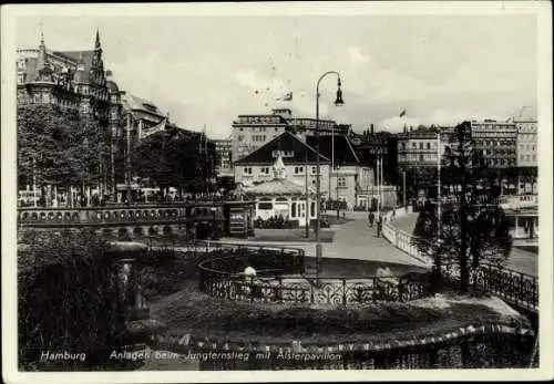 Ak Hamburg Mitte Neustadt, Alsterpavillon, Anlagen beim Jungfernstieg