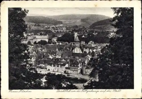 Ak Hann. Münden in Niedersachsen, Durchblick von der Tillyschanze auf die Stadt