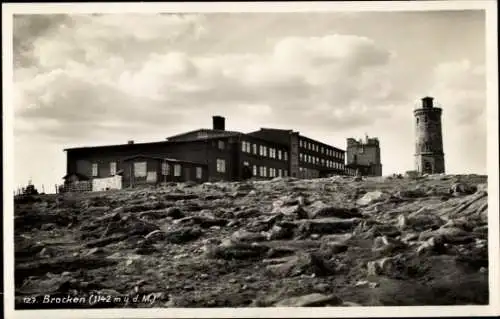 Ak Brocken im Harz, Brockenturm, Brockenhotel