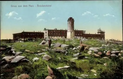 Ak Brocken im Harz, Brockenturm, Brockenhotel