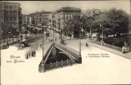 Ak Berlin Tiergarten, Potsdamer Brücke, Potsdamer Platz, Straßenbahn