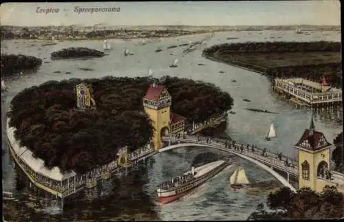 Ak Berlin Treptow, Spreepanorama, Brücke