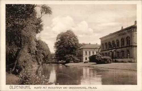 Ak Oldenburg in Oldenburg, Die Karte zeigt einen Fluss, der durch eine Stadt flie...