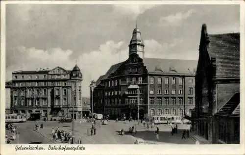 Ak Gelsenkirchen im Ruhrgebiet, Gelsenkirchen. Bahnhofsuhrplatz