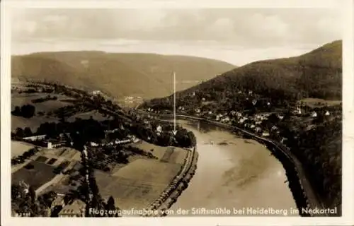 Ak Heidelberg am Neckar, Flugzeugaufnahme von der Stiftsmühle bei Heidelberg im Neckartal