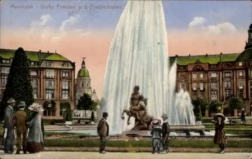 Ak Mannheim in Baden, Mannheim - Große Fontaine a. d. Friedrichsplatz