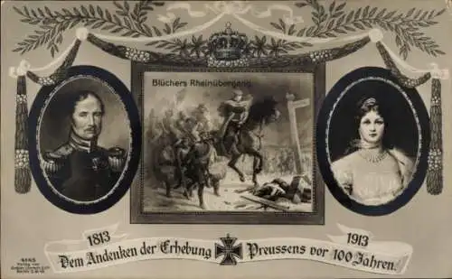 Ak Blüchers Rheinübergang, Erhebung Preußens 1813, Königspaar