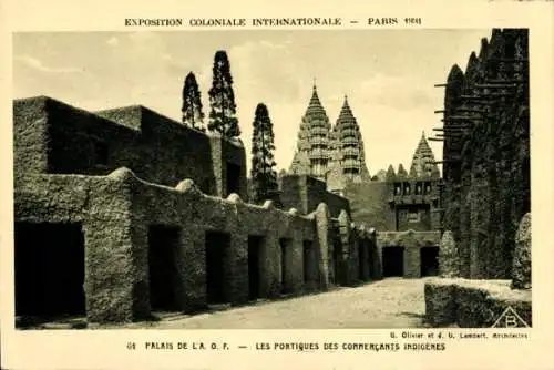 Ak Paris, Exposition Coloniale Internationale 1931, OAF, Portiques des Commercants Indigenes