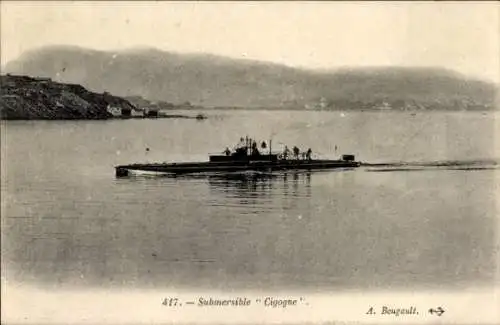 Ak Französisches U Boot Cigogne, Submersible, Marine Militaire