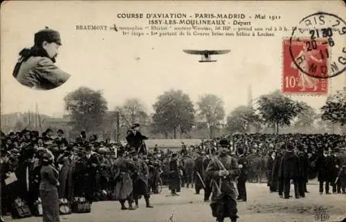 Ak Luftrennen Paris Madrid, Abflug von Beaumonts Eindecker Bleriot