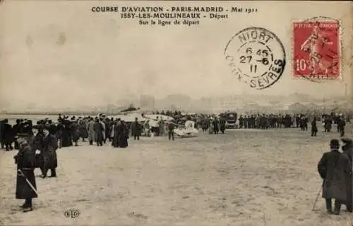 Ak Issy les Moulineaux Hauts de Seine, Flugzeugrennen Paris-Madrid Mai 1911, Startfeld