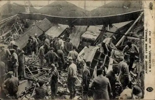 Ak Billancourt Hauts de Seine, Unfall in der Renault-Fabrik am 13. Juni 1917