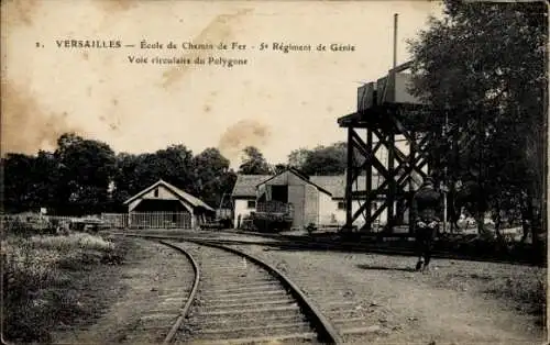 Ak Versailles Yvelines, Ecole de Chemin de Fer, 5e Regiment du Genie, Voie circulaire du Polygone