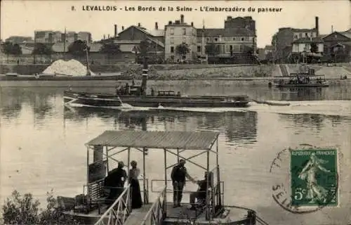 Ak Levallois Perret Hauts de Seine, Fährstation am Ufer der Seine