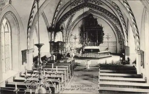 Ak Svendborg Dänemark, Innenraum der Frue Kirke.