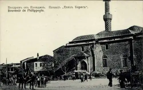 Ak Philippople Plovdiv Plowdiw Bulgarien, Prinz Boris Platz, Minarett, Passanten