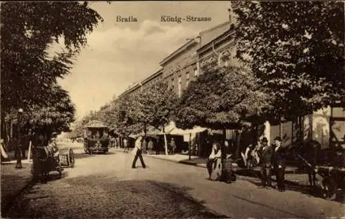 Ak Brăila Rumänien, Königstraße, Straßenbahn