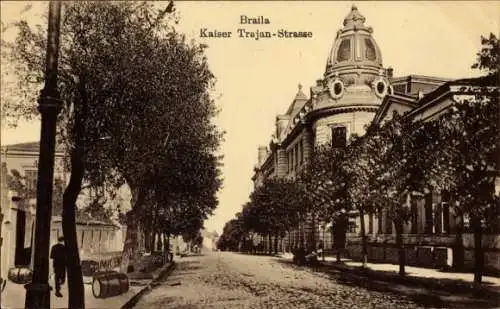 Ak Brăila Rumänien, Kaiser Trajan Straße, Fässer am Wegesrand