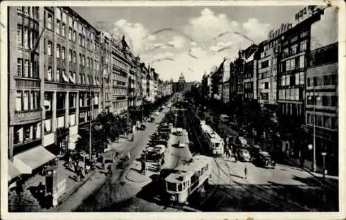 Ak Praha Prag Tschechien, Wenzelsplatz mit Straßenbahn.