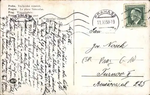 Ak Praha Prag Tschechien, Wenzelsplatz mit Straßenbahn.