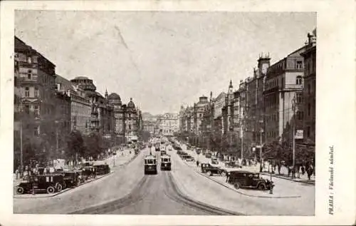 Ak Praha Prag Tschechien, Straßenbahn auf dem Wenzelsplatz