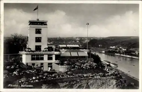 Ak Barrandov Praha Prag Tschechien, Restaurant mit Aussichtsturm