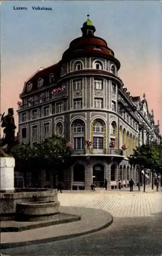 Ak Luzern Stadt Schweiz, Volkshaus, Brunnen