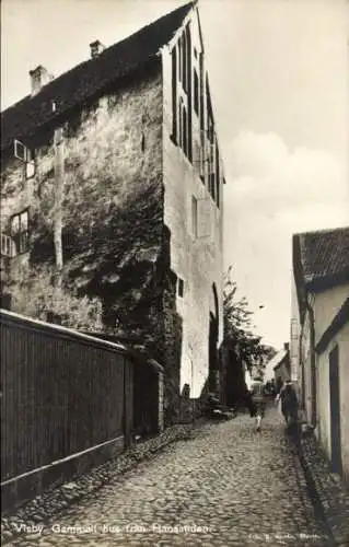 Ak Visby Wisby Schweden, Altes Haus, Straßenpartie
