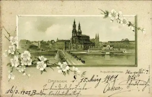 Passepartout Litho Dresden Elbe, Augusstusbrücke