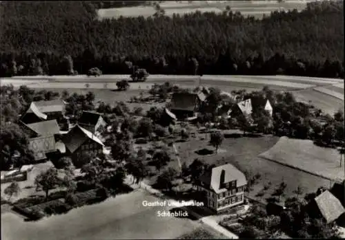 Ak Schmieh Bad Teinach Zavelstein im Schwarzwald, Fliegeraufnahme, Gasthof und Pension Schönblick