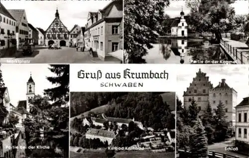 Ak Krumbad Krumbach im schwäbischen Kreis Günzburg, Kurbad, Schloss, Kirche, Fliegeraufnahme