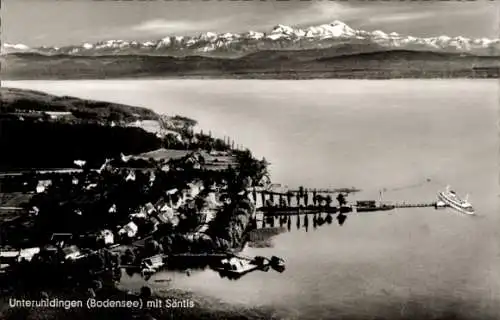 Ak Unteruhldingen Uhldingen Mühlhofen am Bodensee, Säntis, Fliegeraufnahme