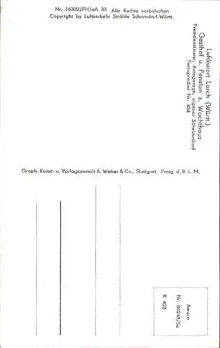 Ak Lorch Baden Württemberg, Fliegeraufnahme, Gasthof zum Wachthaus, Bes. Brommer