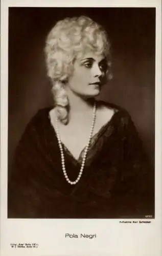 Ak Schauspielerin Pola Negri, Portrait, Foto. Karl Schenker, Ross Verlag 477/1