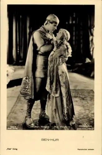 Ak Schauspielerin May McAvoy, Schauspieler Ramon Novarro, Filmszene, Film Ben Hur