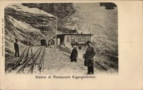 Ak Kanton Bern, Bahnhof und Restaurant Eigergletscher