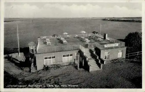 Ak Ostseebad Travemünde Lübeck, Uferterrassen, Restaurant und Café Herm. Westphal