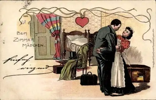 Litho Beim Zimmermädchen, Liebespaar