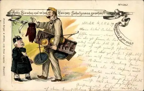 Litho Habn Sie schon mal so kleenen Schutzmann gesehen? Soldat in Uniform, Humor