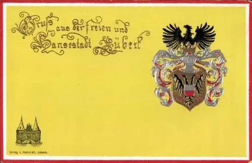 Präge Wappen Ak Hansestadt Lübeck, Tor, Adler