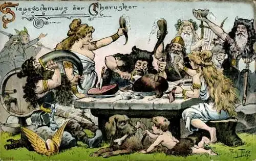 Künstler Ak Thiele, Arthur, Siegesschmaus der Cherusker, Germanen