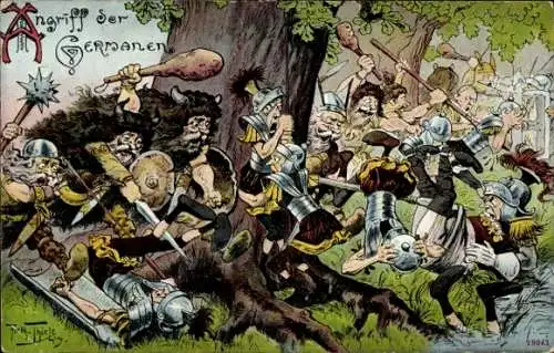 Künstler Ak Thiele, Arthur, Angriff der Germanen, Römer, Schlacht